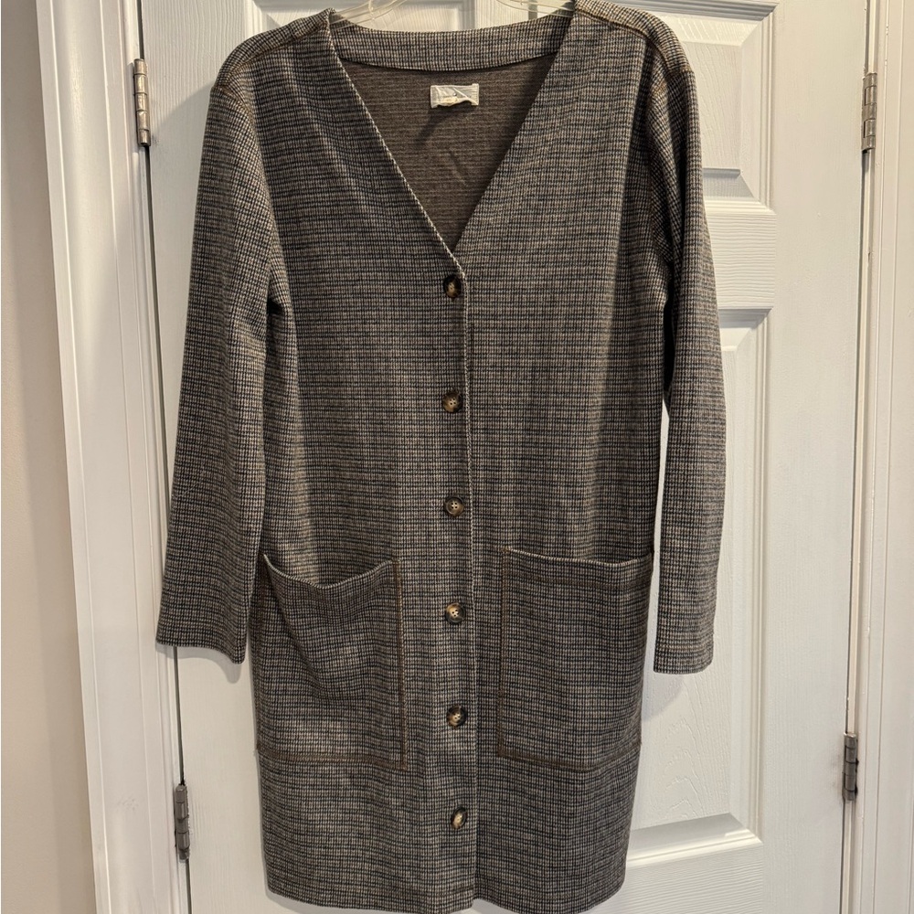 Gray&Brown Plaid Button-Up Cardigan